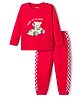 Babyhug Cotton Knit Full Sleeves T-Shirt & Pyjama Night Suit With Teddy Bear Print - Red