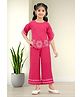 Lei-Chie Linen Woven Half Sleeves Floral Embroidered Top & Palazzo Set - Pink