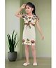 Lei-Chie Linen Woven Floral  Embroidered Dress With Half Sleeves Shrug - Brown