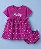 Babyhug Interlock Knit Half Sleeves Frock with Polka Dot Print & Bloomer - Dark Pink