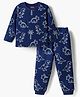 Babyhug Cotton Knit Full Sleeves Dino Printed Co-Ords T-Shirt & Pyjama Night Suit - Navy Blue