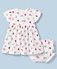 Babyhug Cotton Knit Half Sleeves Floral Printed Frock With Bloomer - White