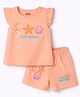 Babyhug Cotton Knit Sleeveless Top & Shorts Night-Suit With Sea Life Print - Dark Peach