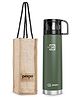Pexpo Fererro ISI Certified Vacuum Insulated Hot & Cold Stainless Steel Leak Proof Thermo Flask With Jute Bag Green - 1 Litre