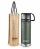 Pexpo Fererro ISI Certified Vacuum Insulated Hot & Cold Stainless Steel Flask Jute Bag Steel Bottle Thermoflask Leak Proof Travelling School & Trekking Office Men, Women&Kids 500 ml -Military Green