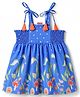 Twetoons Cotton Woven Sleeveless Floral & Polka Dots  Printed Frock - Blue