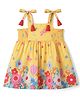 Twetoons Cotton Woven Sleeveless Flared One Piece Frock With Floral Print - Mustard