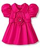 Twetoons Satin Woven Half Sleeves Solid Party Dress With Belt & Floral Applique - Dark Pink