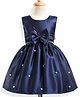 Twetoons Satin Woven Sleeveless Party Dress with Pearl Detailing & Bow Applique - Navy Blue
