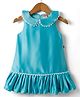 Twetoons Satin Woven Sleeveless Flared Peter Pan Collared Party Dress With Lace Detailing - Sky Blue