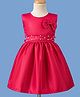 Twetoons Satin Woven Sleeveless Party Dress with Bow Applique & Pearl Detailing - Dark Pink