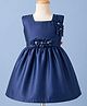 Twetoons Satin Woven Sleeveless Party Dress with Floral Corsage - Navy Blue