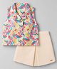 Twetoons Cotton Knit Sleeveless Tropical Theme Printed Top & Shorts Set - Cream