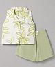 Twetoons Cotton Woven Sleeveless Floral Printed Top & Shorts Set - Light Green