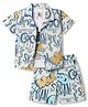 Kids Magic Cotton Knit Half Sleeves Co-Ord T-Shirt & Shorts With Shirt & Text Print - White & Orange