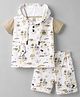 Kids Magic Cotton Knit Half Sleeves Hooded T-Shirt & Shorts Set With Boat Print - Multicolor