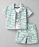 Kids Magic Cotton Knit Half Sleeves Shirt & Shorts Set With T-Shirt & Tropical Theme Print - Green