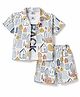 Kids Magic Cotton Knit Half Sleeves Co-Ord Shirt & Shorts With T-Shirt & Building Print - White