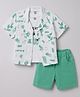 Kids Magic Cotton Knit Half Sleeves Shirt & Shorts Set With T-Shirt & Text Print - Sea Green