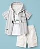 Kids Magic Cotton Knit Half Sleeves Printed Hooded Shirt & Shorts Set With T-Shirt - Multicolor