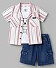 Kids Magic Cotton Knit Half Sleeves Shirt & Denim Shorts Set With T-Shirt & Teddy Print - Multicolor