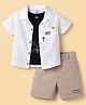 Kids Magic Cotton Knit Half Sleeves Shirt & Shorts Set with Patch Detailing & Inner Tee - White Black & Beige