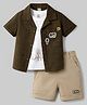 Kids Magic Cotton Knit Half Sleeves Shirt & Shorts Set with Patch Detailing & Inner Tee - Brown White & Beige