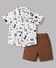 Kids Magic Cotton Knit Half Sleeves Shirt & Shorts Set With Dino Print - Brown