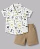 Kids Magic Cotton Knit Half Sleeves Shirt & Shorts Set With Dino Print - White