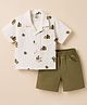 Kids Magic Cotton Knit Half Sleeves Dino Printed Shirt & Shorts Set - Offwhite & Olive