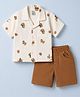 Kids Magic Cotton Knit Half Sleeves Dino Printed Shirt & Shorts Set - White & Rust