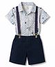 Kids Magic Cotton Knit Half Sleeves Shirt & Shorts Set With Leaf Print - Navy Blue