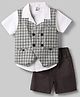Kids Magic Cotton Knit Half Sleeves 3 Piece Checks Party Suit  - Grey