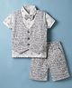 Kids Magic Half Sleeves 3 Piece Suit With Bow & Ship Print - Grey & White