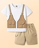 Kids Magic Cotton Knit Half Sleeves T-Shirt & Shorts Set with Pocket Detailing - White & Beige