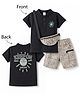 Kids Magic Cotton Knit Half Sleeves T-Shirt & Shorts With Sling Bag & Sun Print - Dark Green & Grey