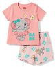 Babyhug Cotton Knit Half Sleeves Elephant & Floral Printed  T-Shirt & Shorts Night Suit - Pink