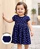 Babyhug Single Jersey Knit Half Sleeves Frock With Butterfly Print & Bloomer - Navy Blue