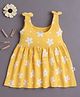 BUMZEE Cotton Knit Sleeveless Floral Printed Bow Applique Detailed Dress - Yellow