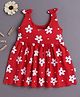 BUMZEE Cotton Knit Sleeveless Floral Printed Bow Applique Detailed Dress - Red