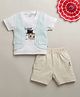 BUMZEE Cotton Knit Half Sleeves Animals Printed Tee & Shorts Set - White & Beige