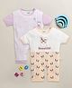 BUMZEE Cotton Knit Pack Of 2 Half Sleeves Bunny Printed & Striped Rompers - Peach & White