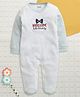 BUMZEE Cotton Knit Pack Of 2 Half Sleeves Handsome Like Daddy Text Printed Striped Footed Sleepsuit - White & Blue
