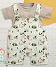 BUMZEE Cotton Knit Half Sleeves Floral & Animals Printed Dungaree & Tee Set - Green & Beige