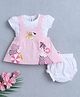 BUMZEE Cotton Knit Half Sleeves Mushroom Applique Detailed Dress With Bloomer - Pink & White