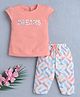 BUMZEE Cotton Knit Cap Sleeves Dreams Text Printed Top & Capri Set - Peach & White