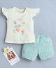 BUMZEE Cotton Knit Cap Sleeves Floral Printed Top & Shorts Set - Lemon & Green