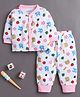 BUMZEE Cotton Knit Full Sleeves Floral & Teddy Printed Coordinating Shirt & Pajama Night Suit - White & Pink