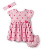 Babyhug Single Jersey Knit Half Sleeves Polka Dot Printed Frock With Bloomer & Headband - Pink