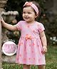 Babyhug Single Jersey Knit Half Sleeves Heart Printed Frock with Bow Applique Bloomer & Headband - Pink